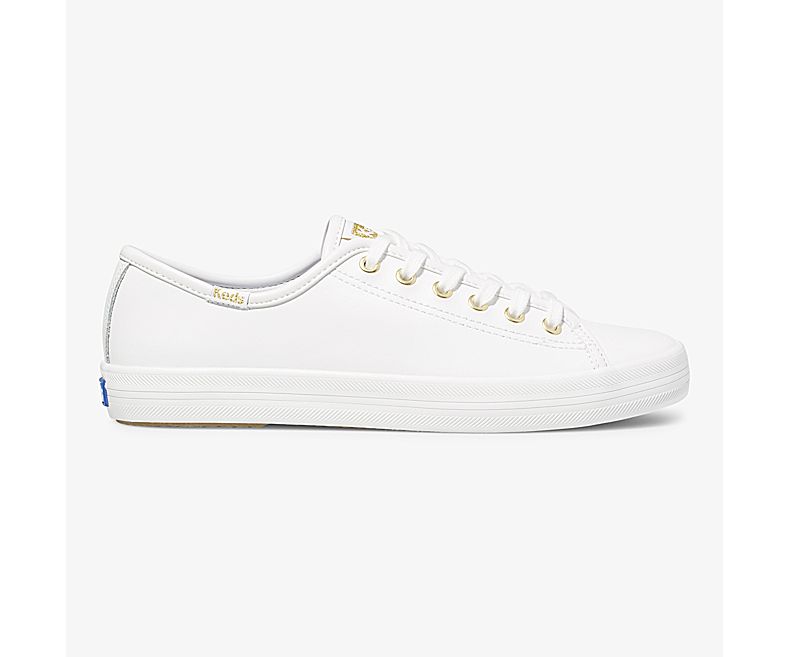 Keds Womens White Gold Lace Up Shoes - Keds Kickstart Leather 509MRYSAP